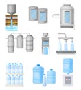 Drinking Water Production and Purification with Extraction, Treatment and Bottling Vector Illustration Set Royalty Free Stock Photo