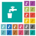 Drinking water square flat multi colored icons