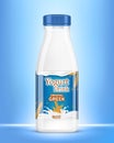 Drinking yogurt bottle with oats on blue background