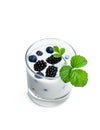 Drinking yogurt with fresh berries in a glass isolated on white Royalty Free Stock Photo