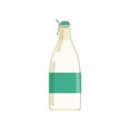Drinking yogurt, kefir or milk in glass bottle with green sticker. Dairy beverage. Natural product. Flat vector design