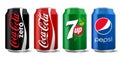 Classic Coca-Cola, Pepsi and 7 up can isolated on white Royalty Free Stock Photo