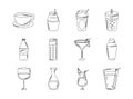 Drinks beverage glass cups bottle alcoholic liquor icons set line style icon