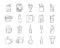 Drinks beverage glass cups bottle alcoholic liquor icons set line style icon