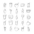 Drinks beverage glass cups bottle alcoholic liquor icons set line style icon