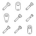 Drinks bottle-opener icons set, outline style Royalty Free Stock Photo