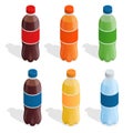 Drinks in bottles. Set of refreshing drinks in plastic bottles. Summer drinks Flat 3d vector isometric illustration. Royalty Free Stock Photo