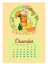 Drinks calendar 2022: with seasonal dessert drawings of various tea, coffee, cocoa. Fruits, berries, cakes, tea, mulled Royalty Free Stock Photo