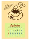 Drinks calendar 2022: with seasonal dessert drawings of various tea, coffee, cocoa. Fruits, berries, cakes, tea, mulled Royalty Free Stock Photo