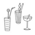 Drinks cocktails hand drawn doodle vector illustration