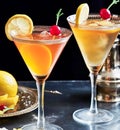 Drinks, cocktails and holiday party celebration recipe, citrus cocktail in martini glasses, generative ai Royalty Free Stock Photo