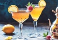 Drinks, cocktails and holiday party celebration recipe, citrus cocktail in martini glasses, generative ai Royalty Free Stock Photo