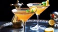 Drinks, cocktails and holiday party celebration recipe, citrus cocktail in martini glasses, generative ai Royalty Free Stock Photo