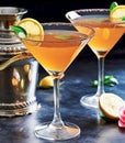 Drinks, cocktails and holiday party celebration recipe, citrus cocktail in martini glasses, generative ai Royalty Free Stock Photo