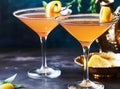 Drinks, cocktails and holiday party celebration recipe, citrus cocktail in martini glasses, generative ai Royalty Free Stock Photo