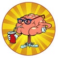 drinks a cold drink cola human brain character, smart wise