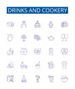 Drinks and cookery line icons signs set. Design collection of Beverages, Cuisine, Cocktails, Smoothies, Dishes, Recipes Royalty Free Stock Photo