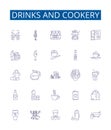 Drinks and cookery line icons signs set. Design collection of Beverages, Cuisine, Cocktails, Smoothies, Dishes, Recipes Royalty Free Stock Photo