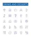 Drinks and desserts line icons signs set. Design collection of Cocktails, Beverages, Juices, Smoothies, Beer, Wine, Soup Royalty Free Stock Photo