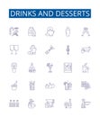 Drinks and desserts line icons signs set. Design collection of Cocktails, Beverages, Juices, Smoothies, Beer, Wine, Soup Royalty Free Stock Photo