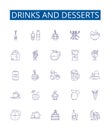 Drinks and desserts line icons signs set. Design collection of Cocktails, Beverages, Juices, Smoothies, Beer, Wine, Soup Royalty Free Stock Photo