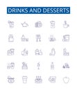 Drinks and desserts line icons signs set. Design collection of Cocktails, Beverages, Juices, Smoothies, Beer, Wine, Soup Royalty Free Stock Photo