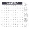 Drinks editable line icons, 100 vector set, collection. Drinks black outline illustrations, signs, symbols Royalty Free Stock Photo