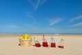 Drinks and fruit at the beach Royalty Free Stock Photo