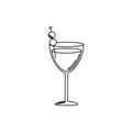 Drinks glass cocktail with olives in stick line style icon