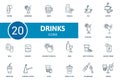 Drinks icon set. Collection of simple elements such as the water, lemonade, beer, martini, milk, coconat cocktail Royalty Free Stock Photo