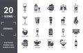 drinks icon set. include creative elements as wine, beverage, caipiroska, soda can, cappuccino, coconut drink filled icons can be