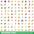 100 drinks icons set, isometric 3d style Royalty Free Stock Photo