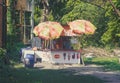 A drinks kiosk in the jungle in a hot sunny day. Alipur Zoological Garden, Kolkata, West Bengal, India South Asia April 22, 2022