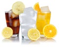 Drinks lemonade cola drink softdrinks glass with lemon isolated on white Royalty Free Stock Photo