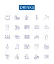 Drinks line icons signs set. Design collection of Beverages, Juice, Soda, Martini, Smoothie, Cocktail, Coffee, Beer