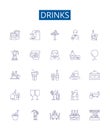 Drinks line icons signs set. Design collection of Beverages, Juice, Soda, Martini, Smoothie, Cocktail, Coffee, Beer