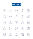 Drinks line icons signs set. Design collection of Beverages, Juice, Soda, Martini, Smoothie, Cocktail, Coffee, Beer