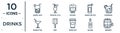 drinks linear icon set. includes thin line lemon juice, boiling, caipirinha, drip, malibu, brewery, manhattan icons for report,