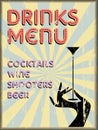 Drinks menu,enamel sign free copy space, Royalty Free Stock Photo