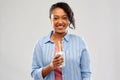 Happy african american woman with can drink Royalty Free Stock Photo