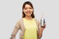 Happy asian woman with can drink Royalty Free Stock Photo