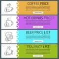 Drinks price lists web banner templates set