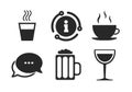 Drinks signs. Coffee cup, glass of beer icons. Vector Royalty Free Stock Photo