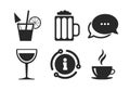 Drinks signs. Coffee cup, glass of beer icons. Vector Royalty Free Stock Photo