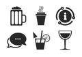 Drinks signs. Coffee cup, glass of beer icons. Vector Royalty Free Stock Photo