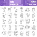 Drinks thin line icon set, beverage symbols collection or sketches. Alcohol drinks signs for web, linear style pictogram