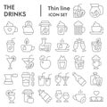 Drinks thin line icon set, beverage symbols collection, vector sketches, logo illustrations, liquid signs linear