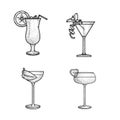 Minimal vector thin line illustration of Various drink and alcohol and non-alcoholic drinks