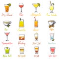 Drinks vector alcoholic beverage and drinkable cocktail with ice in glass on bar illustration set of alcohol juice