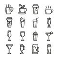 Drinks vector icons set. Contains icons cup of tea, coffee, glass for beer, wine, cocktail and alcohol. 48x48 pixels